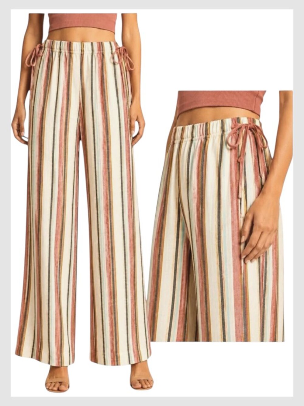 Primark Rita Ora Wide Leg Pants Striped Pull-On XS
